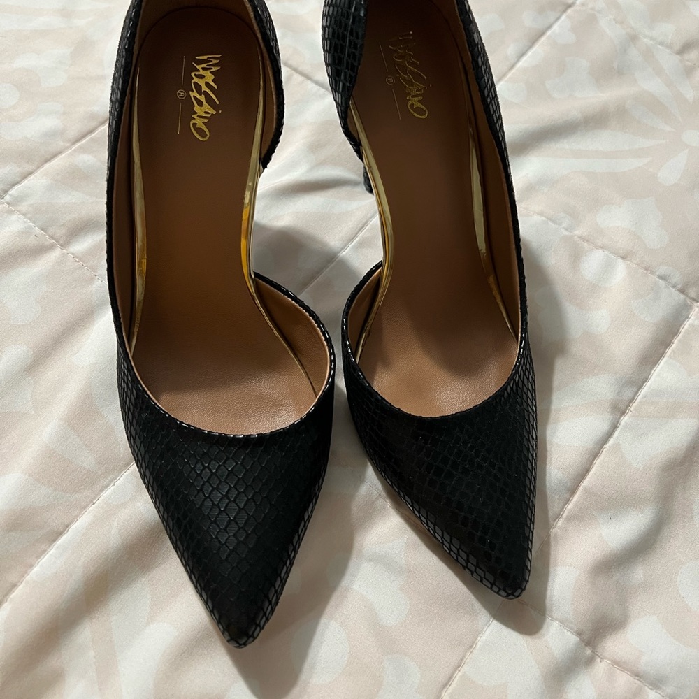 Faux Snakeskin Black Heels